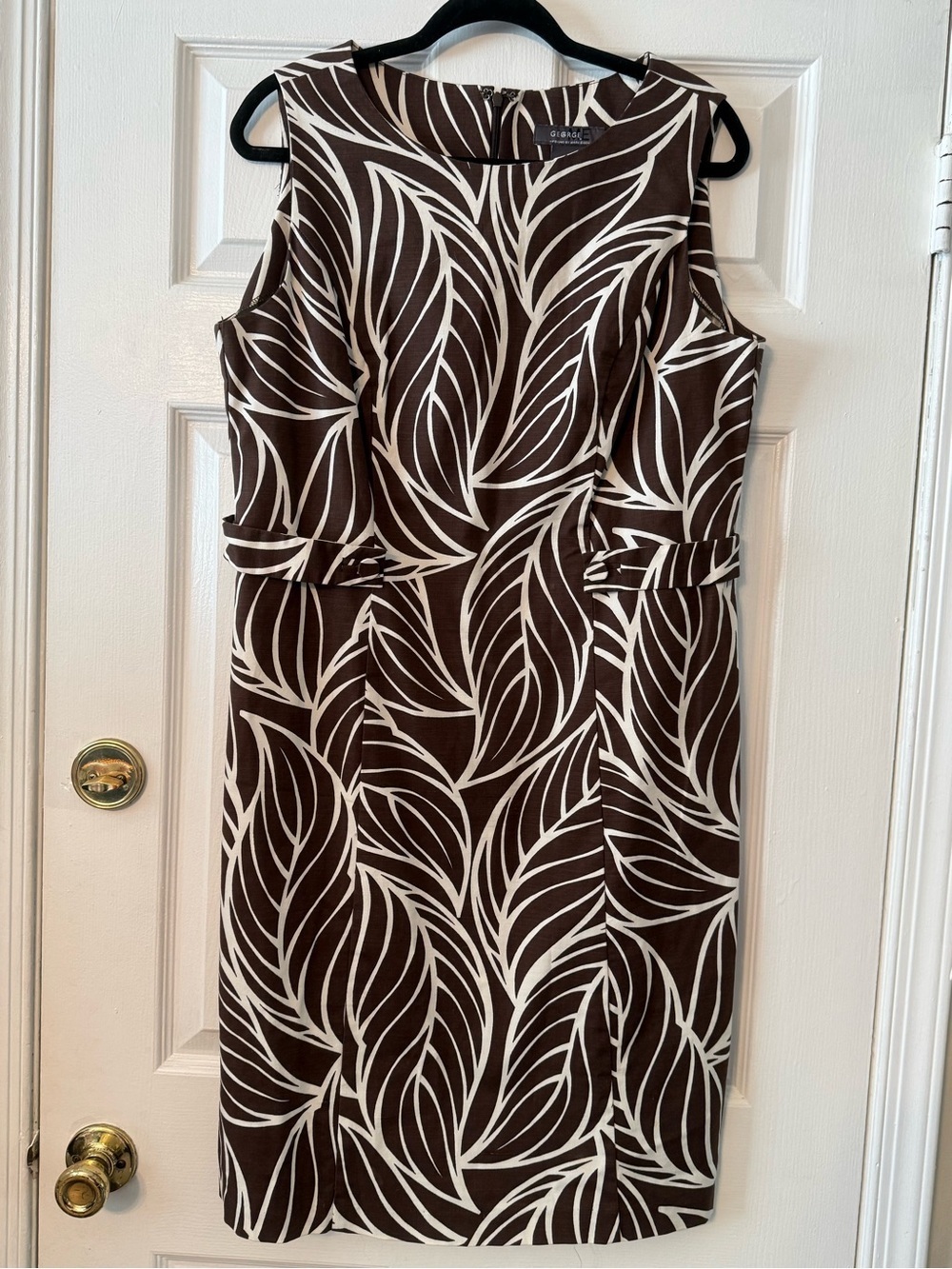 George Brown and White Leaf-Print Midi Dress